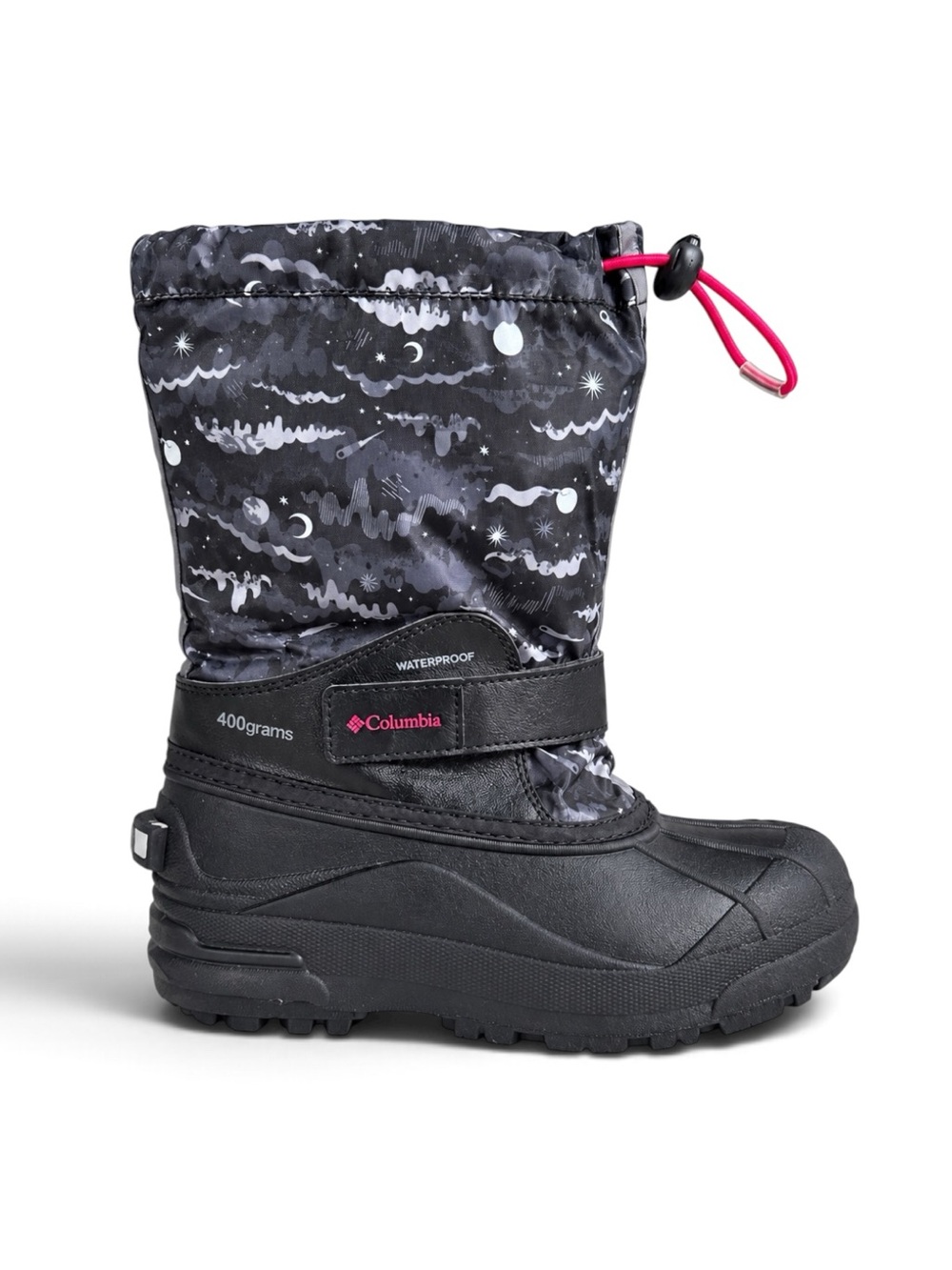 Columbia Kids Powderbug Forty Print Waterproof Snow Boots Black Gray Boys Size 2